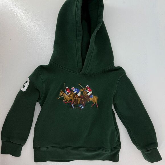 Polo Ralph Lauren 3T Kids Equestrian Triple Pony Hoodie Classic Green Sweater - Picture 7 of 16